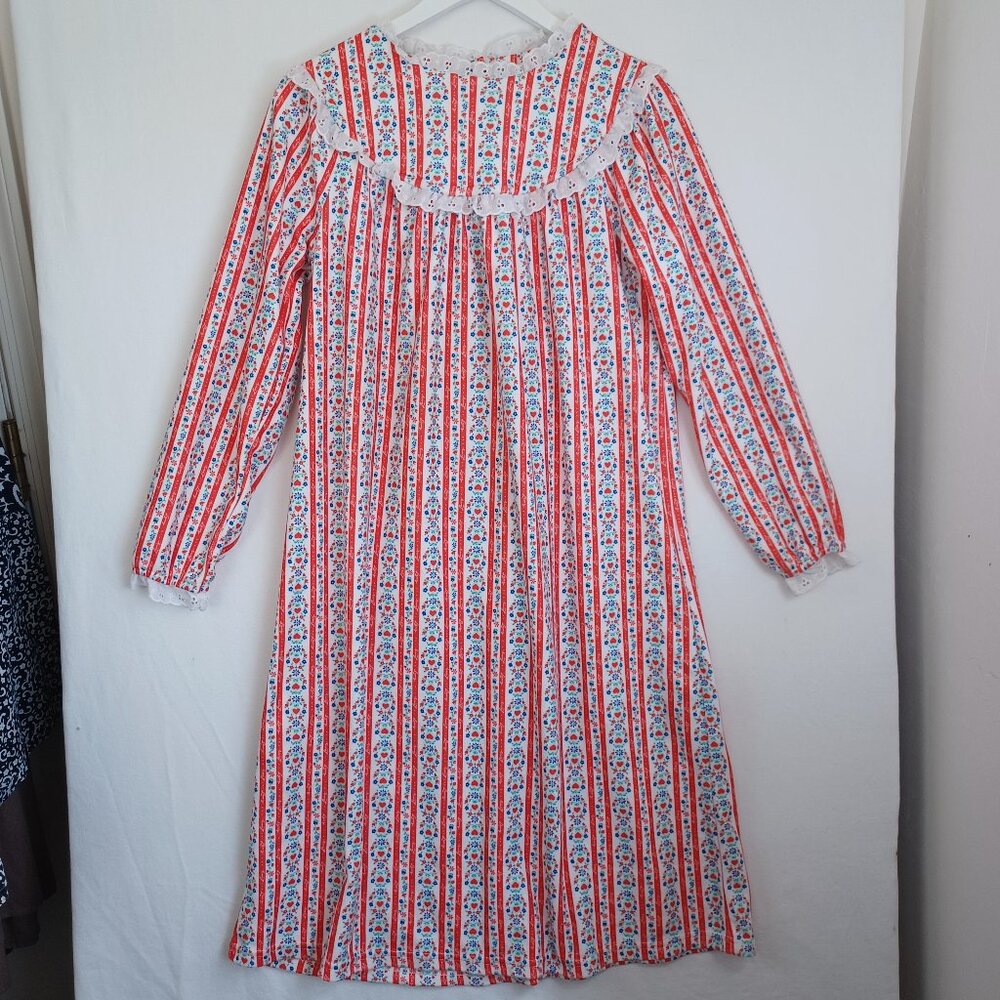 Lanz of Salzburg Girls Nightgown Tyrolean Red Heart Floral Size X Large 14/16 - Picture 2 of 11